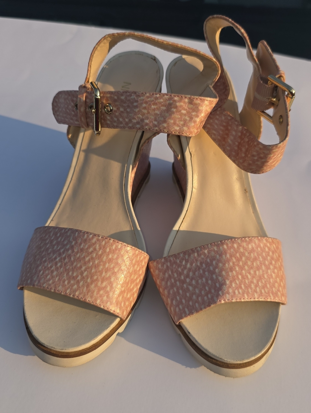 Nine West Pink Polka Dot Ankle-Strap Wedge Sandals Shoes Summer Soft Girl Retro